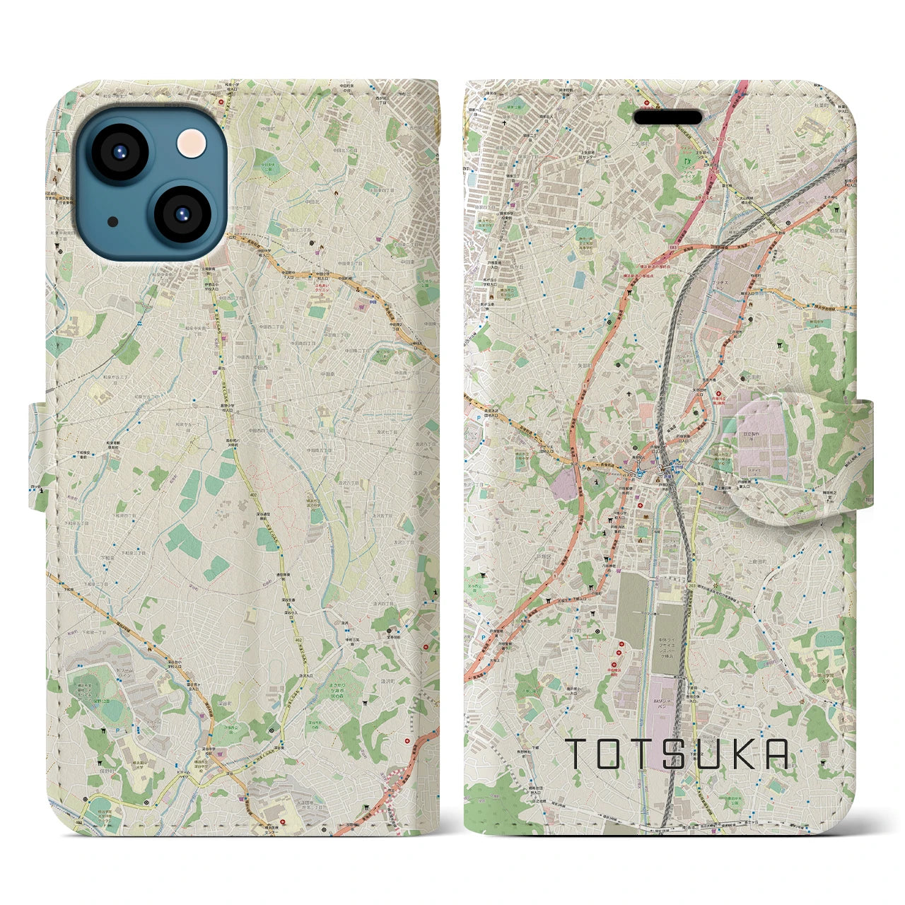 【戸塚(神奈川県)】地図柄iPhoneケース(手帳タイプ)ナチュラル・iPhone 13 用