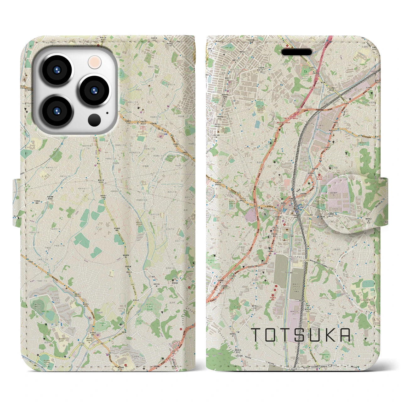 【戸塚(神奈川県)】地図柄iPhoneケース(手帳タイプ)ナチュラル・iPhone 13 Pro 用