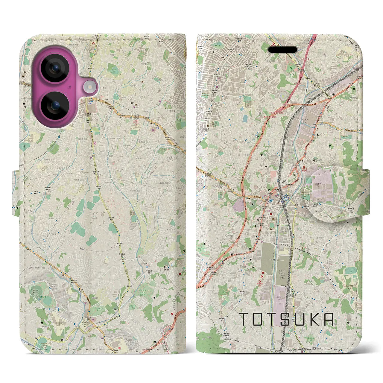 【戸塚(神奈川県)】地図柄iPhoneケース(手帳タイプ)ナチュラル・iPhone 16 Pro 用