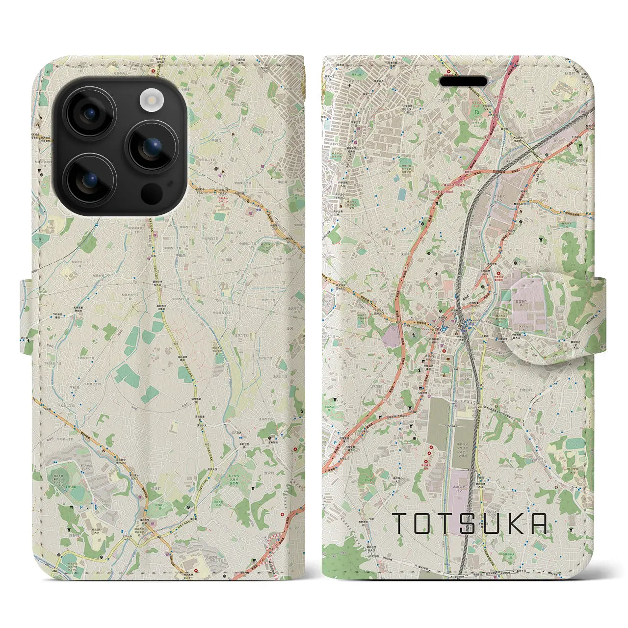 【戸塚(神奈川県)】地図柄iPhoneケース(手帳タイプ)ナチュラル・iPhone 16 用