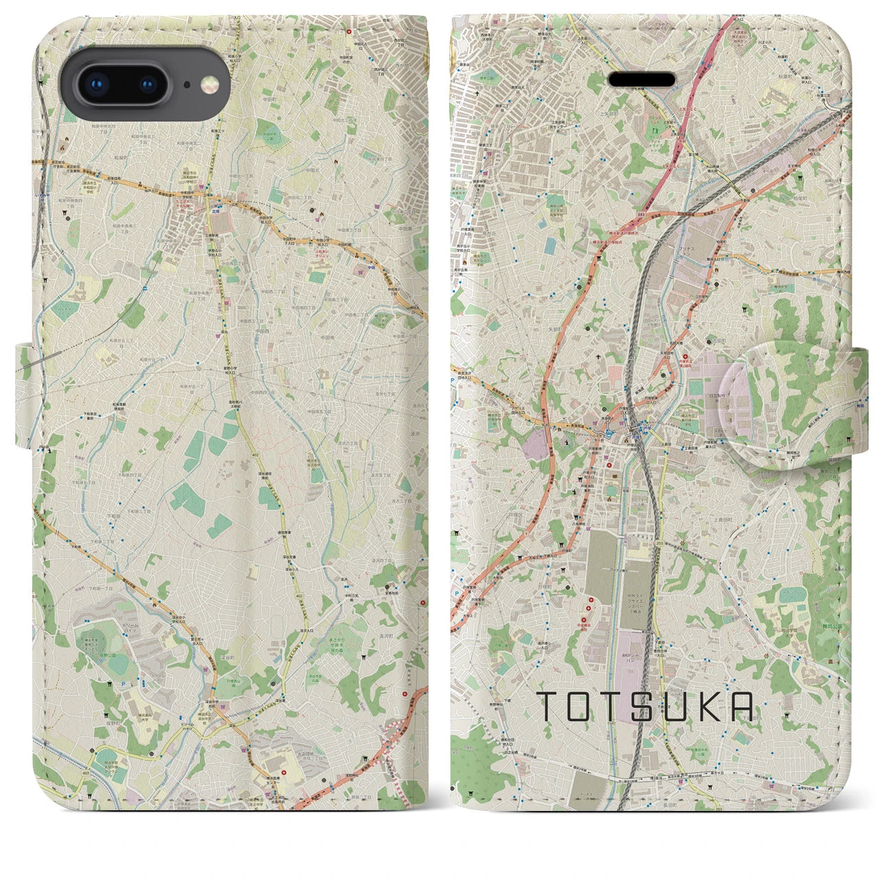 【戸塚(神奈川県)】地図柄iPhoneケース(手帳タイプ)ナチュラル・iPhone 8Plus /7Plus / 6sPlus / 6Plus 用