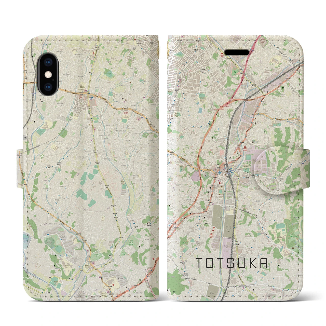 【戸塚(神奈川県)】地図柄iPhoneケース(手帳タイプ)ナチュラル・iPhone XS / X 用