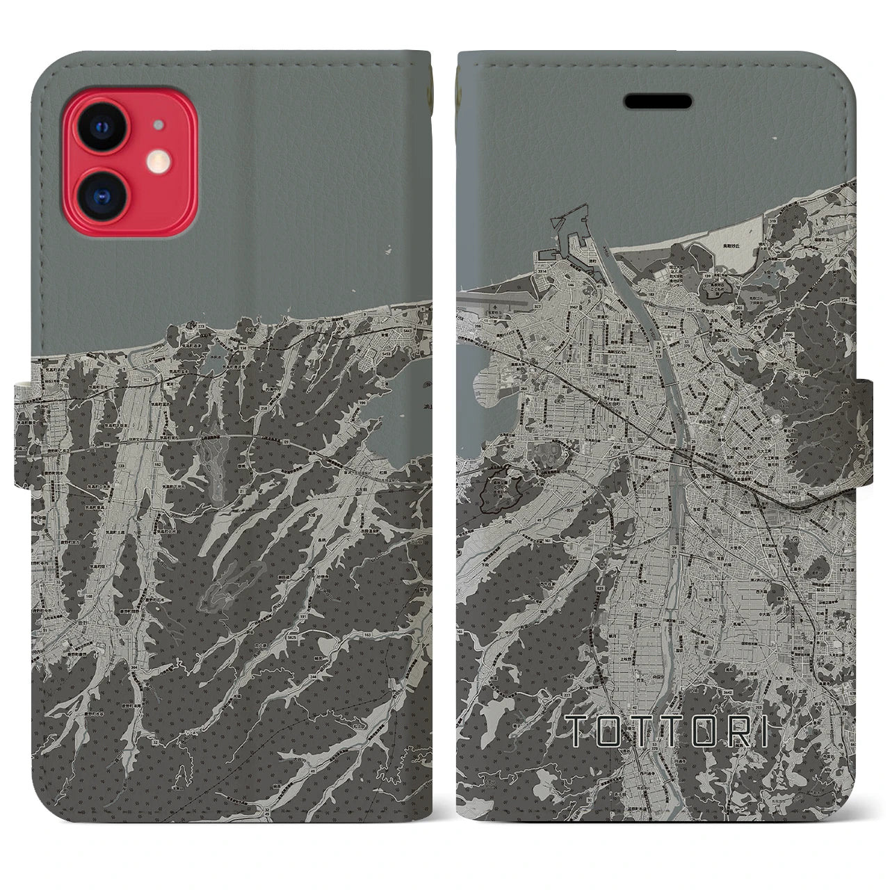 【鳥取(鳥取県)】地図柄iPhoneケース(手帳タイプ)モノトーン・iPhone 11 用
