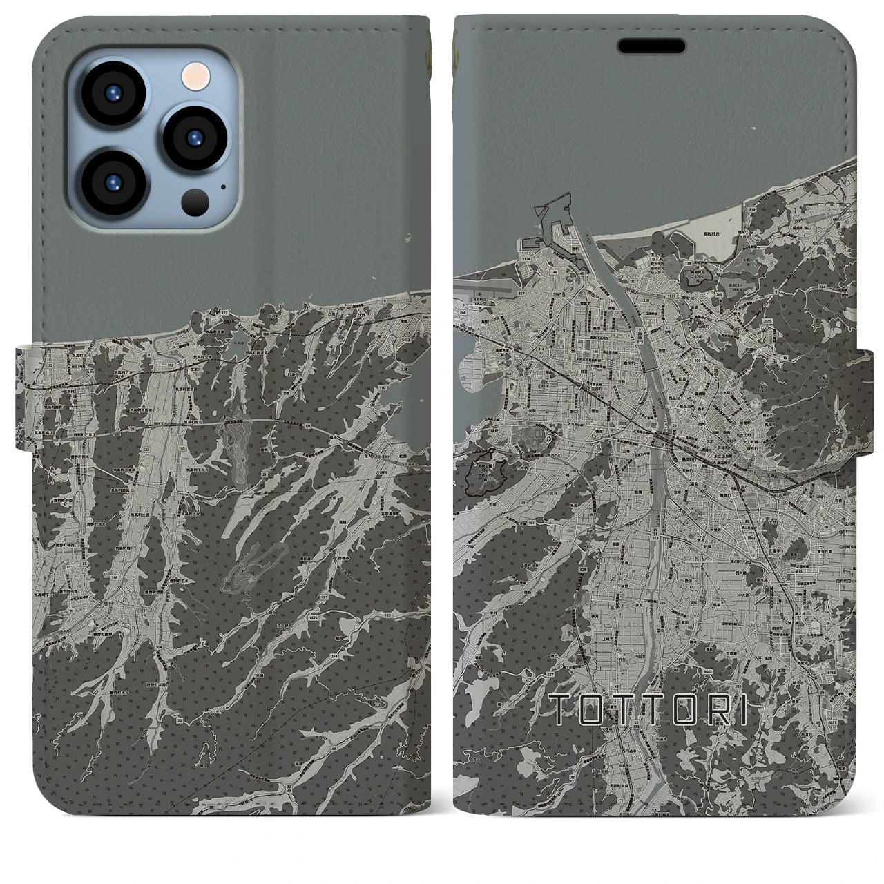 【鳥取(鳥取県)】地図柄iPhoneケース(手帳タイプ)モノトーン・iPhone 13 Pro Max 用