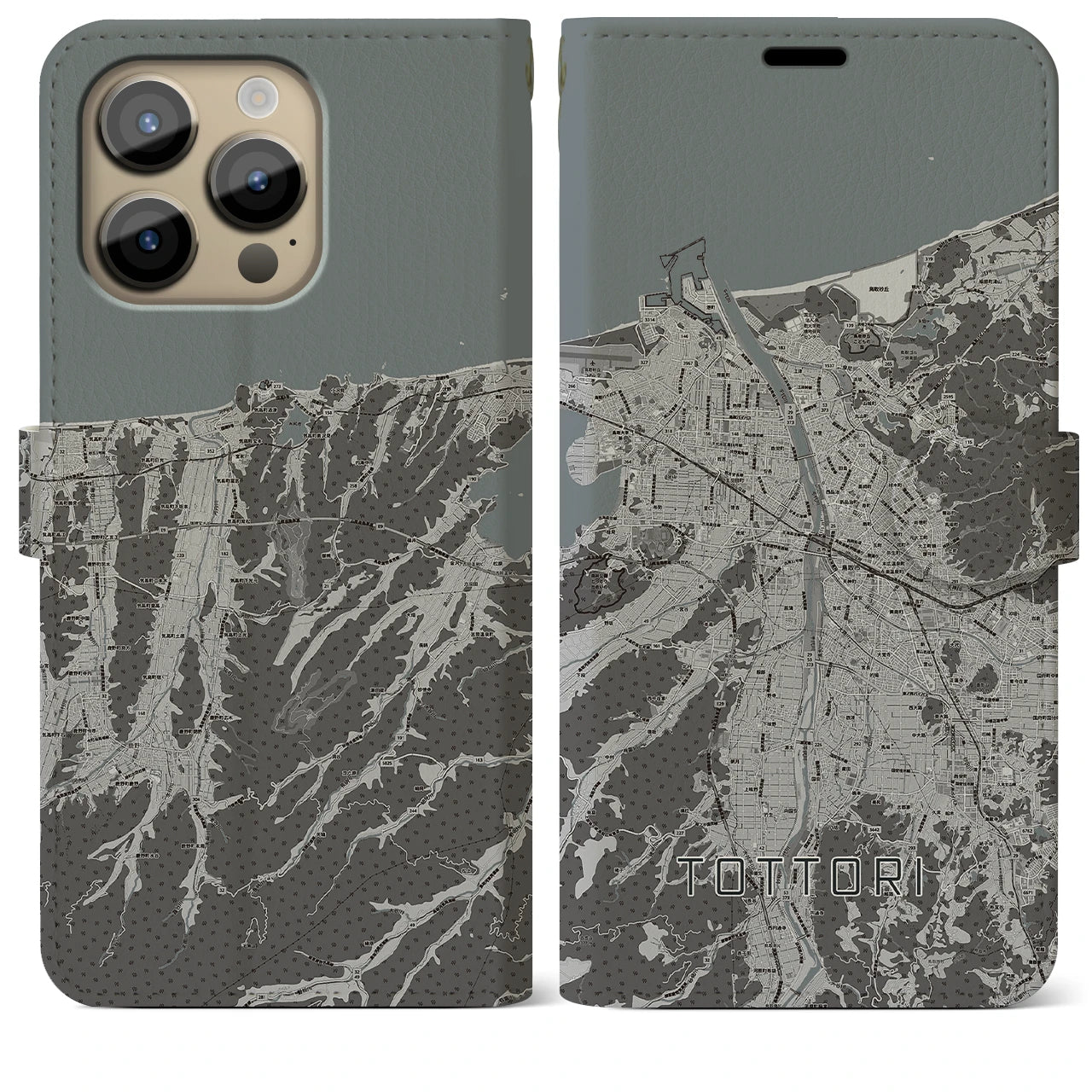 【鳥取(鳥取県)】地図柄iPhoneケース(手帳タイプ)モノトーン・iPhone 14 Pro Max 用