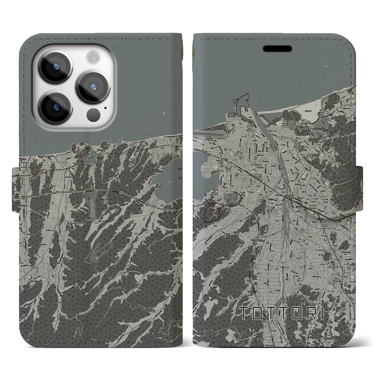 【鳥取(鳥取県)】地図柄iPhoneケース(手帳タイプ)モノトーン・iPhone 14 Pro 用