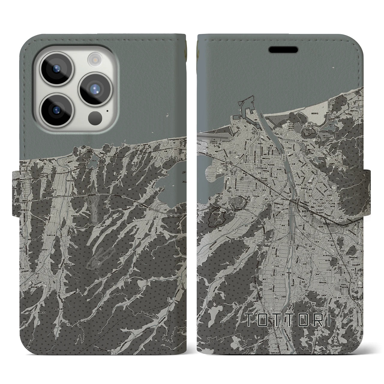 【鳥取(鳥取県)】地図柄iPhoneケース(手帳タイプ)モノトーン・iPhone 15 Pro 用