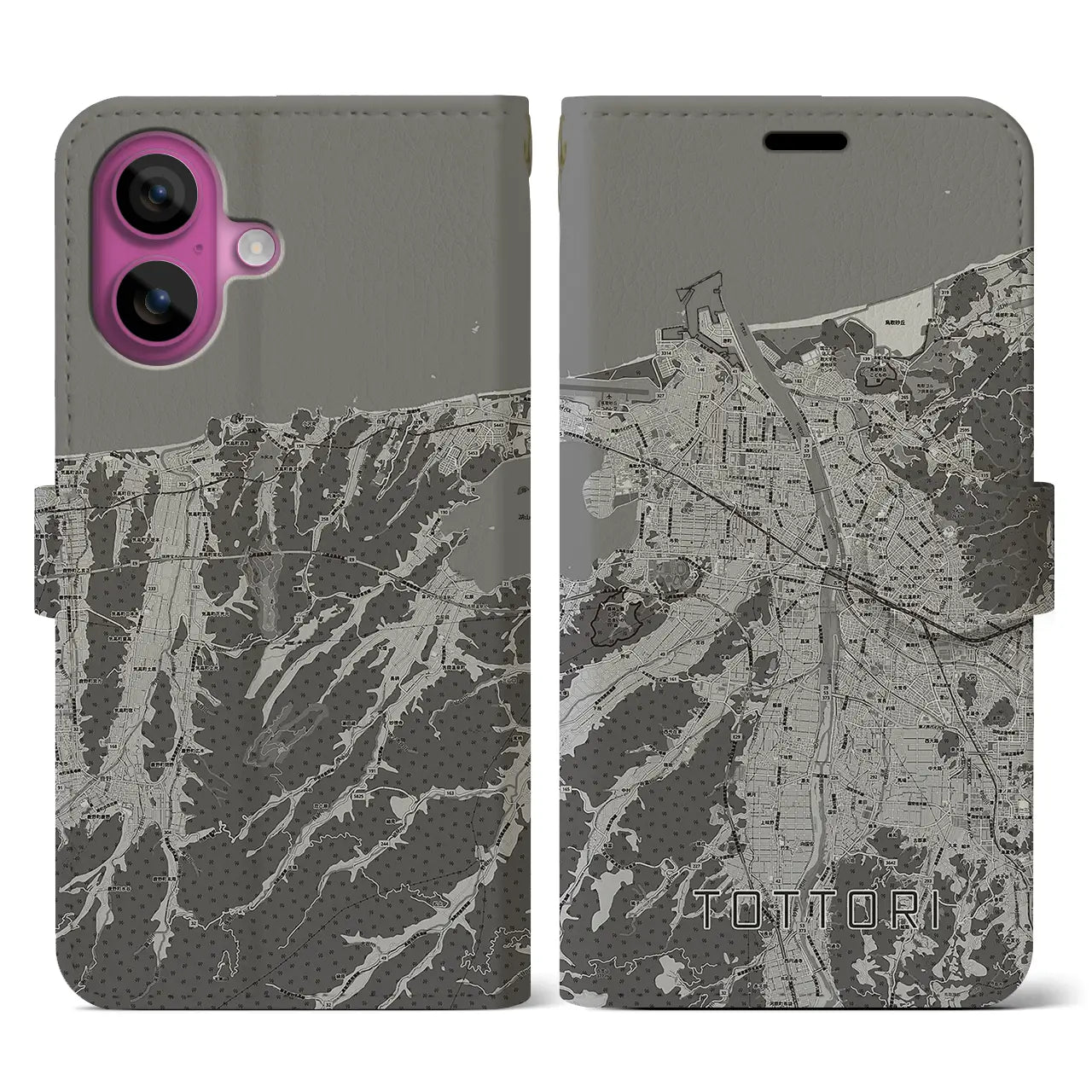 【鳥取(鳥取県)】地図柄iPhoneケース(手帳タイプ)モノトーン・iPhone 16 Pro 用