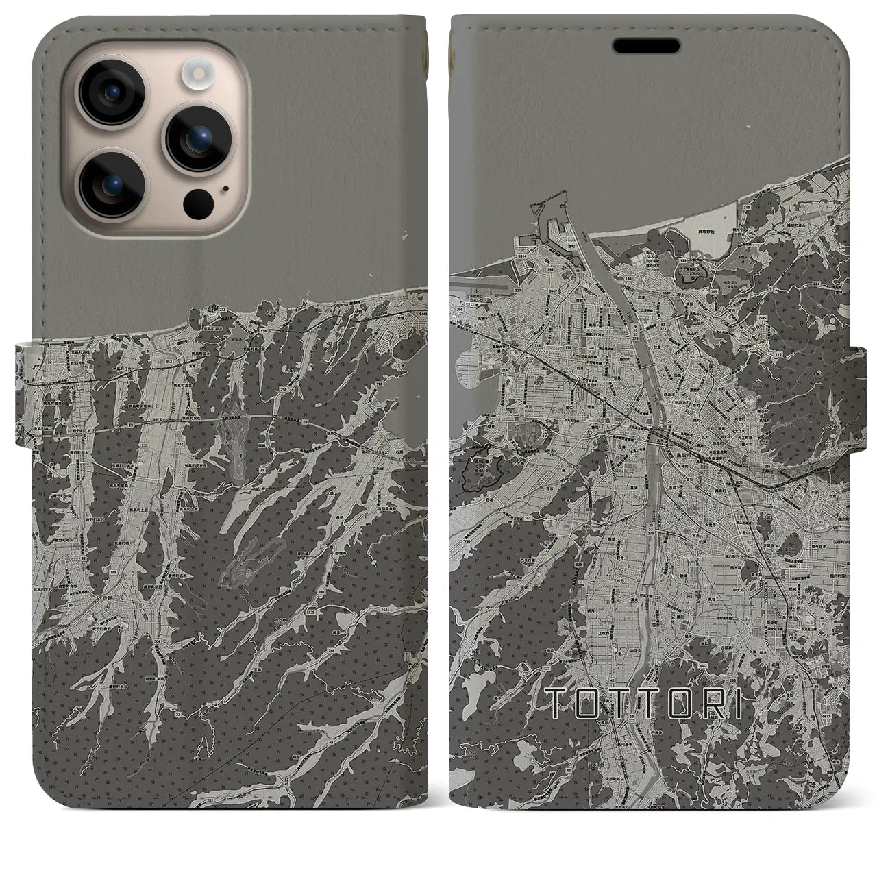 【鳥取(鳥取県)】地図柄iPhoneケース(手帳タイプ)モノトーン・iPhone 16 Plus 用
