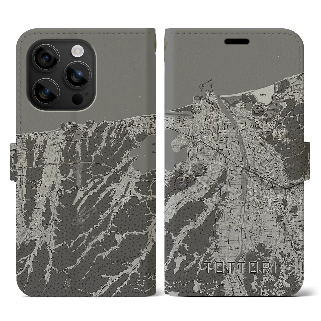 【鳥取(鳥取県)】地図柄iPhoneケース(手帳タイプ)モノトーン・iPhone 16 用