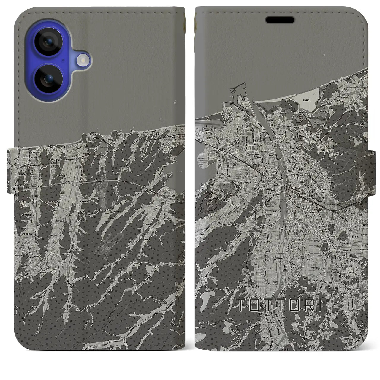 【鳥取(鳥取県)】地図柄iPhoneケース(手帳タイプ)モノトーン・iPhone 16 Pro Max 用