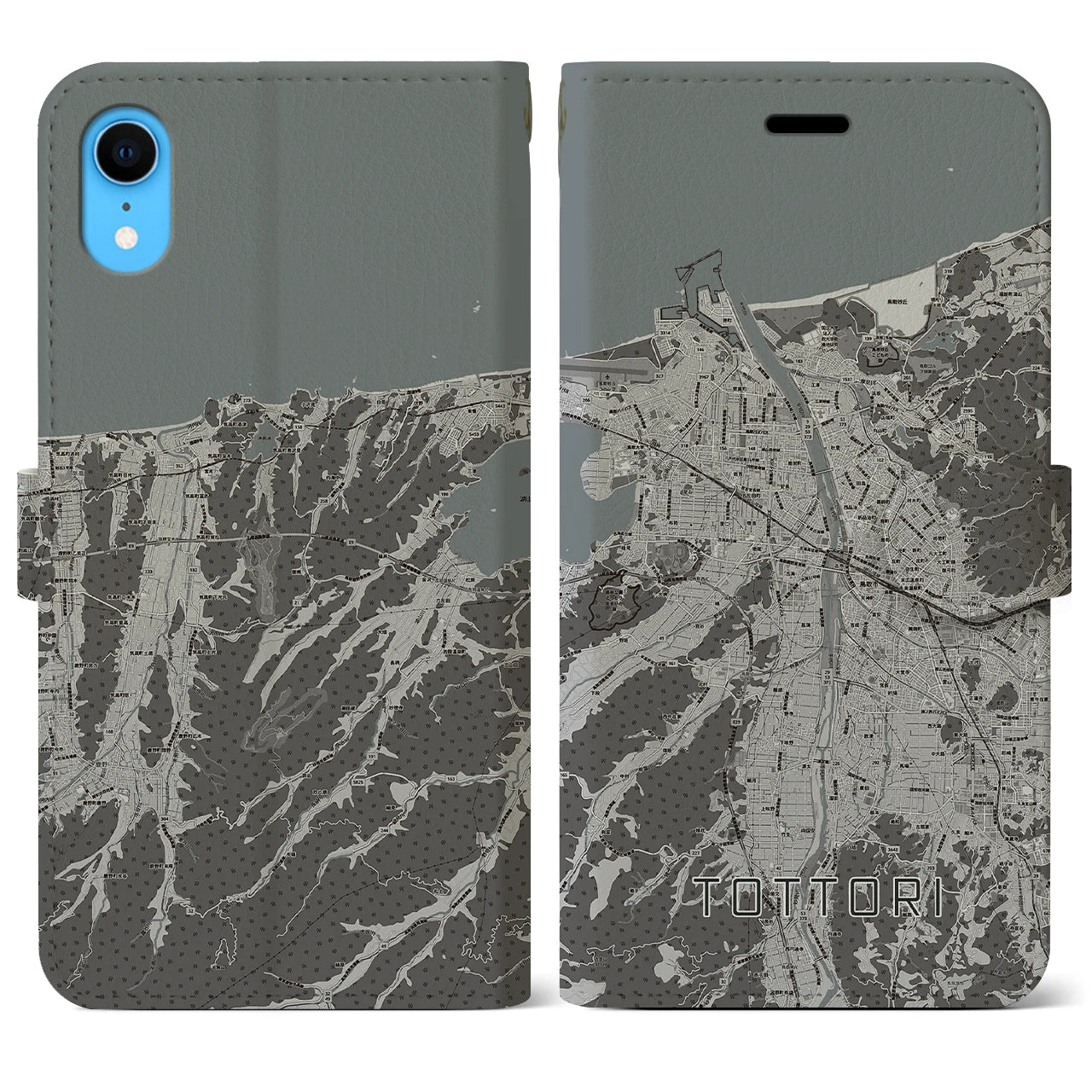 【鳥取(鳥取県)】地図柄iPhoneケース(手帳タイプ)モノトーン・iPhone XR 用