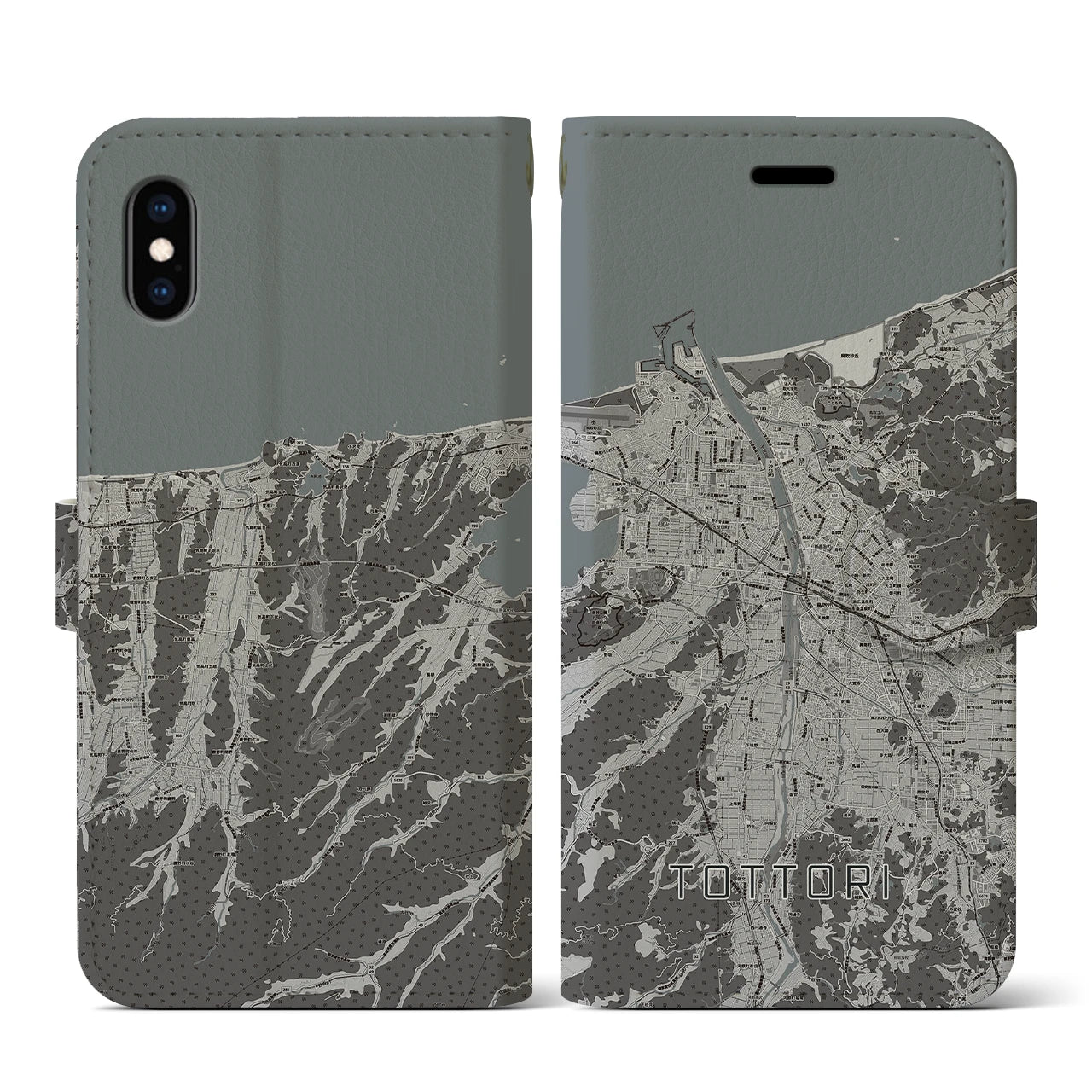 【鳥取(鳥取県)】地図柄iPhoneケース(手帳タイプ)モノトーン・iPhone XS / X 用