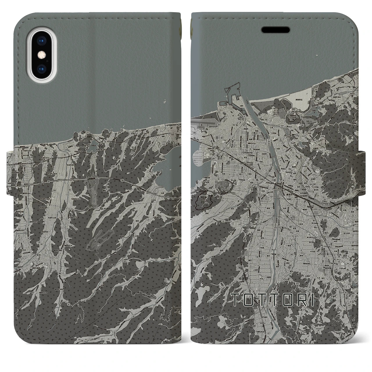 【鳥取(鳥取県)】地図柄iPhoneケース(手帳タイプ)モノトーン・iPhone XS Max 用
