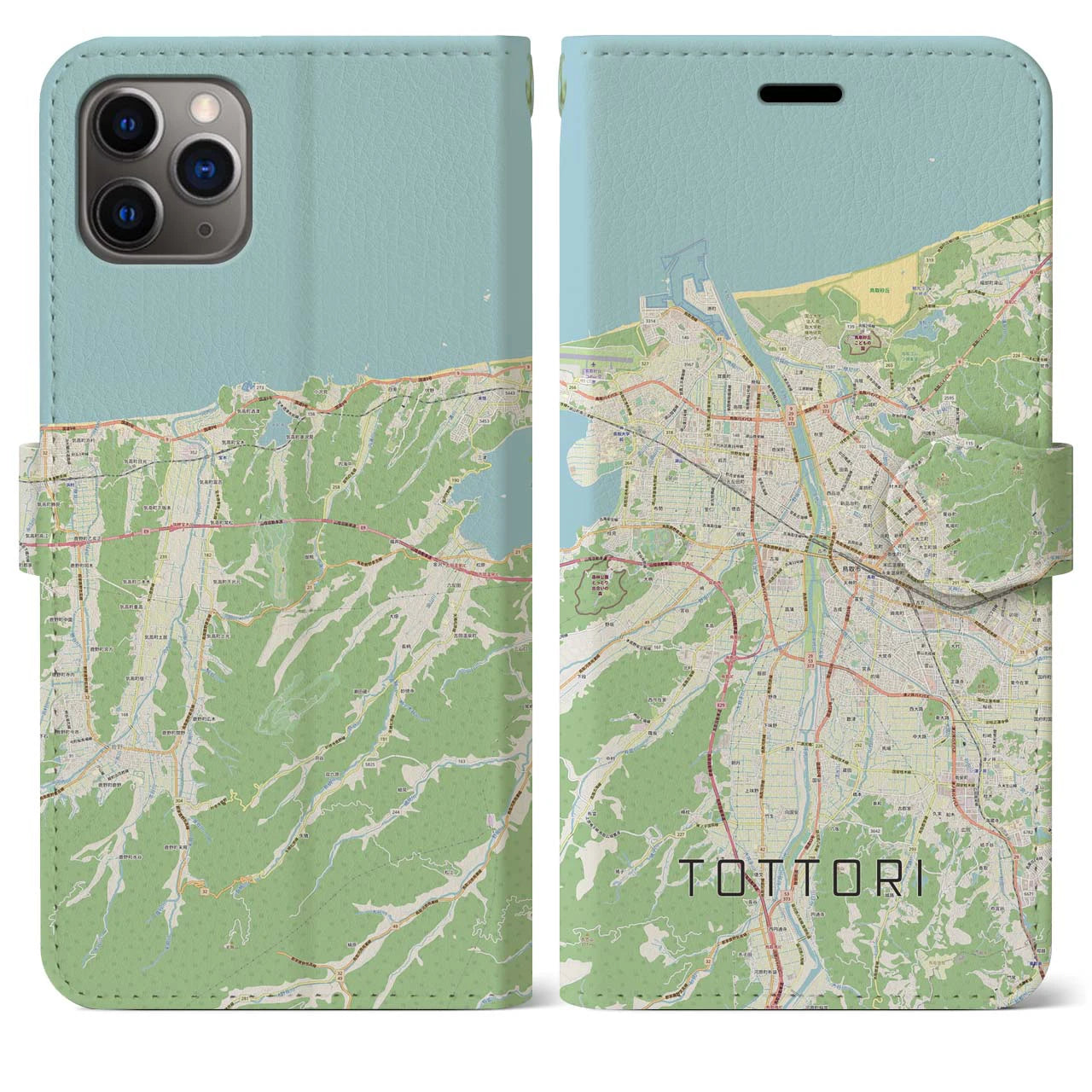 【鳥取(鳥取県)】地図柄iPhoneケース(手帳タイプ)ナチュラル・iPhone 11 Pro Max 用