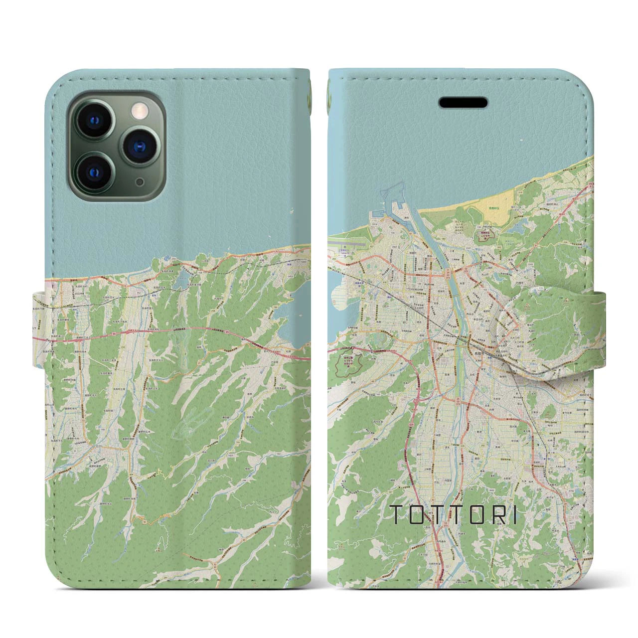【鳥取(鳥取県)】地図柄iPhoneケース(手帳タイプ)ナチュラル・iPhone 11 Pro 用