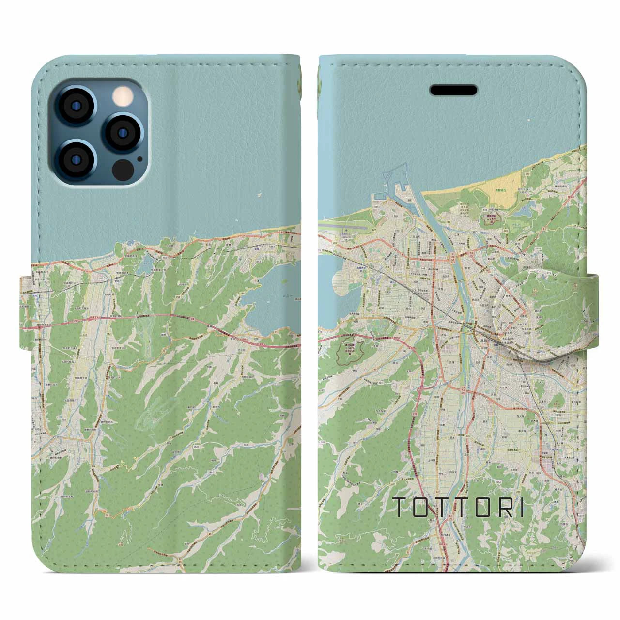 【鳥取(鳥取県)】地図柄iPhoneケース(手帳タイプ)ナチュラル・iPhone 12 / 12 Pro 用