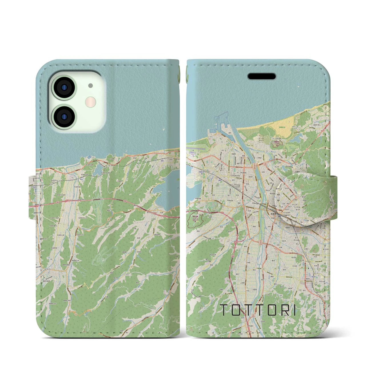 【鳥取(鳥取県)】地図柄iPhoneケース(手帳タイプ)ナチュラル・iPhone 12 mini 用