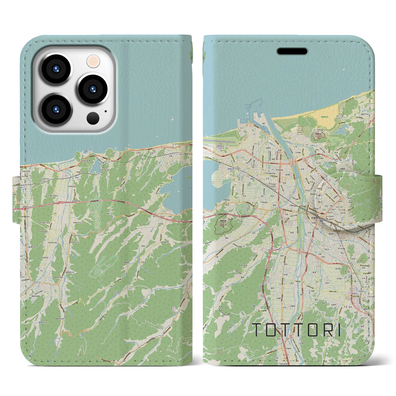 【鳥取(鳥取県)】地図柄iPhoneケース(手帳タイプ)ナチュラル・iPhone 13 Pro 用