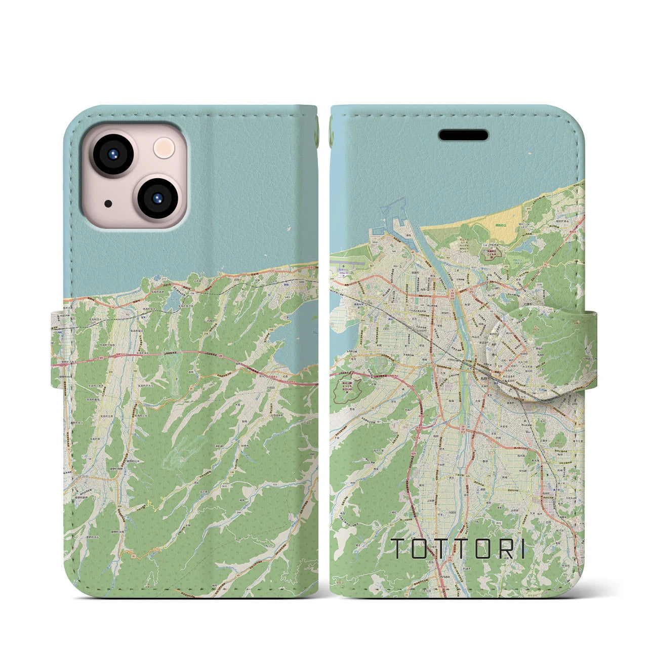 【鳥取(鳥取県)】地図柄iPhoneケース(手帳タイプ)ナチュラル・iPhone 13 mini 用