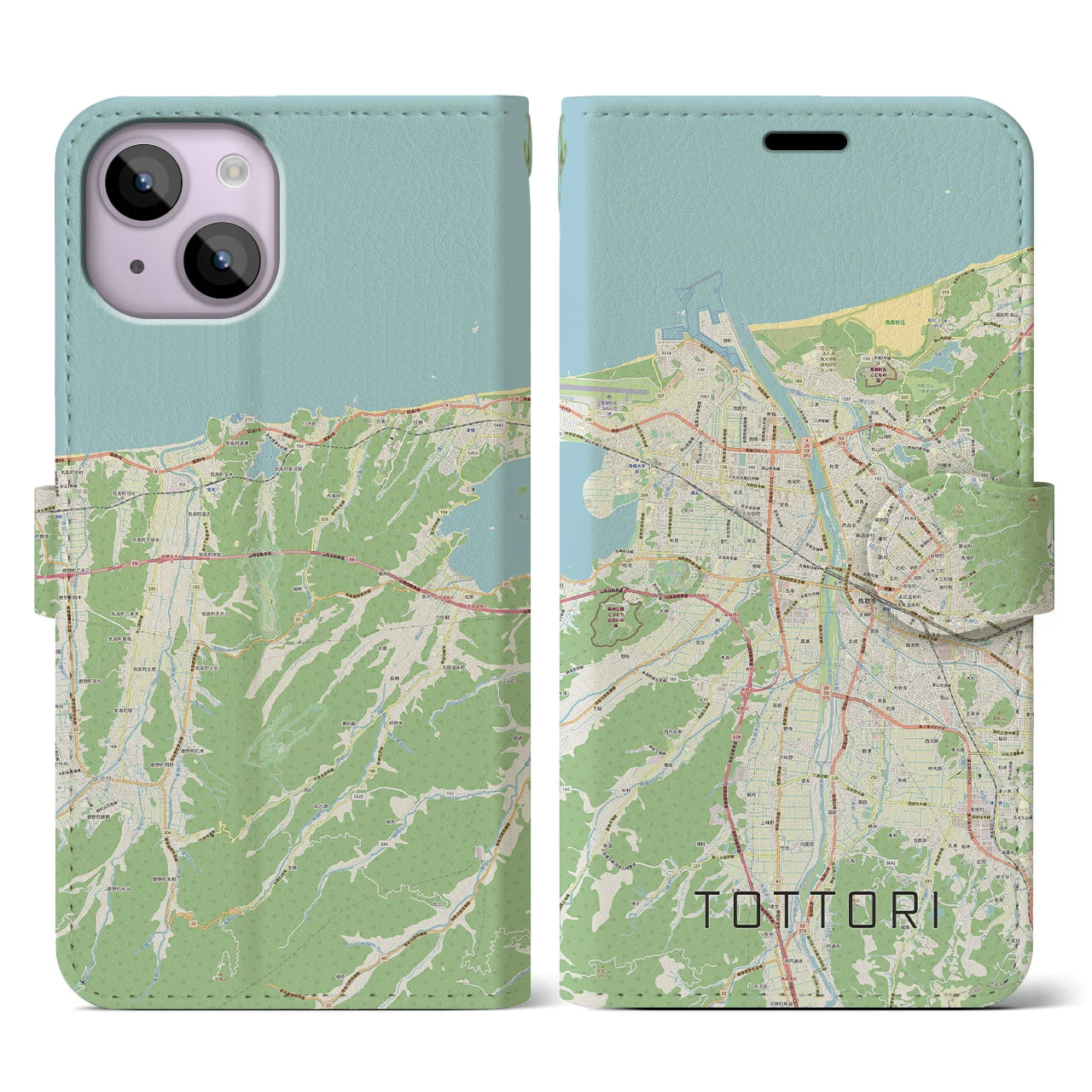【鳥取(鳥取県)】地図柄iPhoneケース(手帳タイプ)ナチュラル・iPhone 14 用