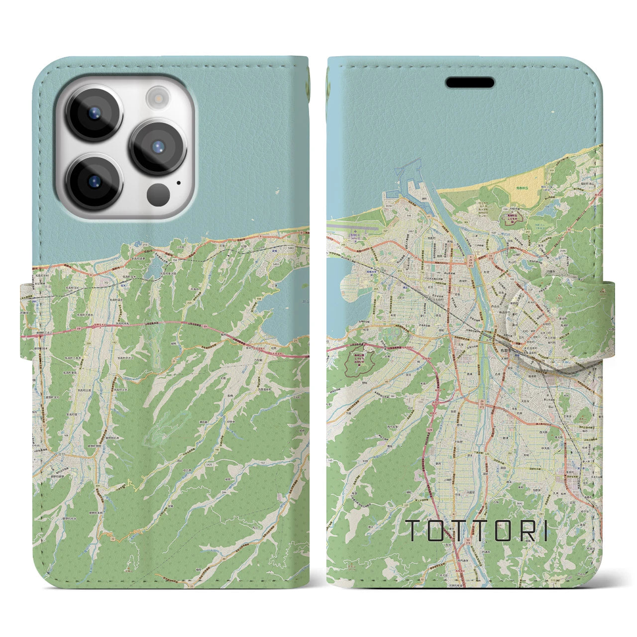 【鳥取(鳥取県)】地図柄iPhoneケース(手帳タイプ)ナチュラル・iPhone 14 Pro 用