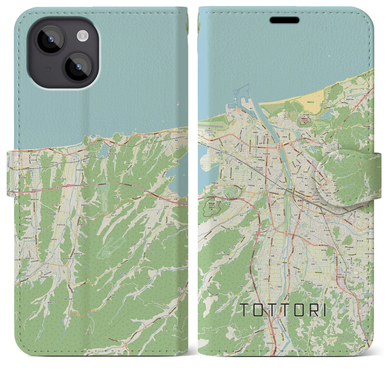 【鳥取(鳥取県)】地図柄iPhoneケース(手帳タイプ)ナチュラル・iPhone 14 Plus 用