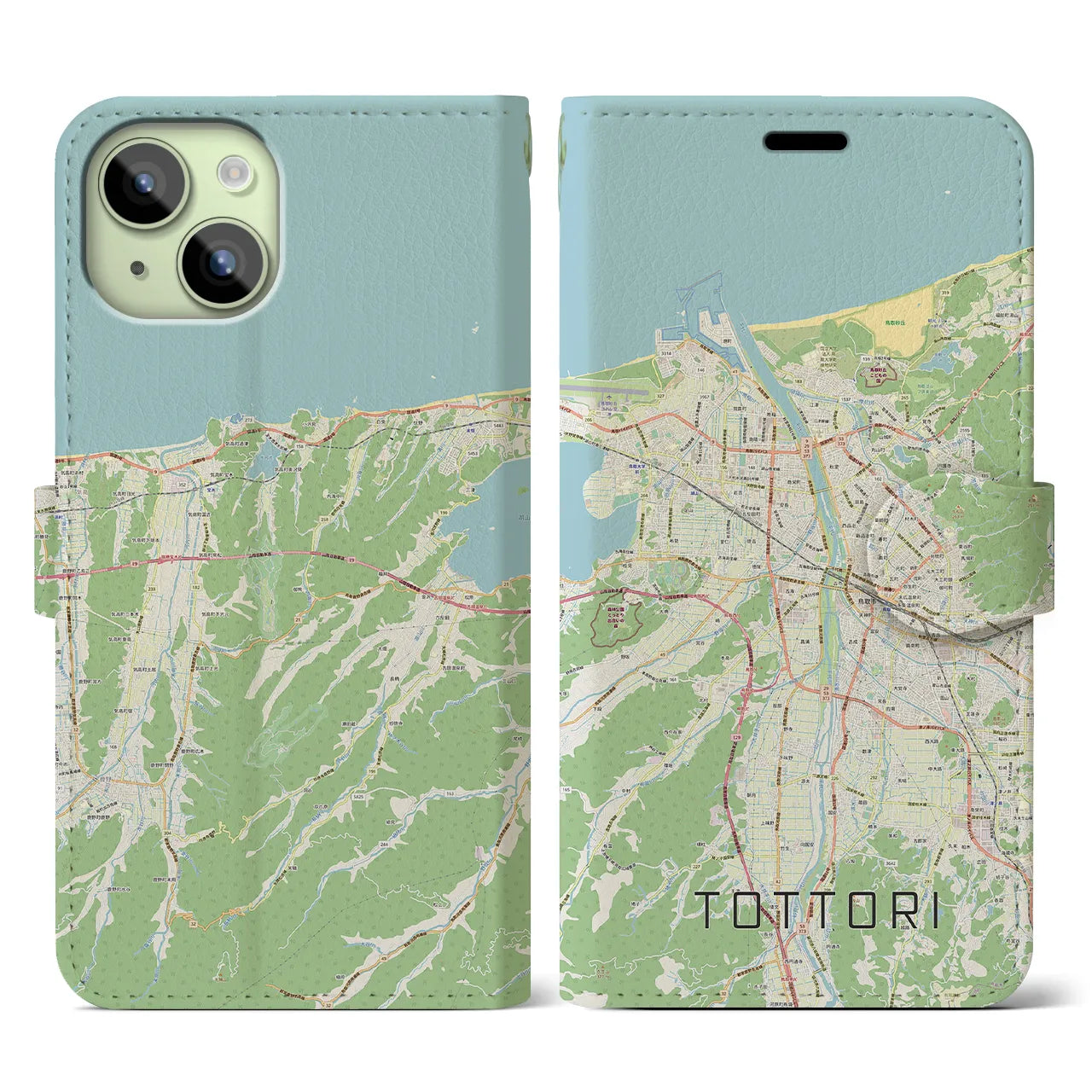 【鳥取(鳥取県)】地図柄iPhoneケース(手帳タイプ)ナチュラル・iPhone 15 用