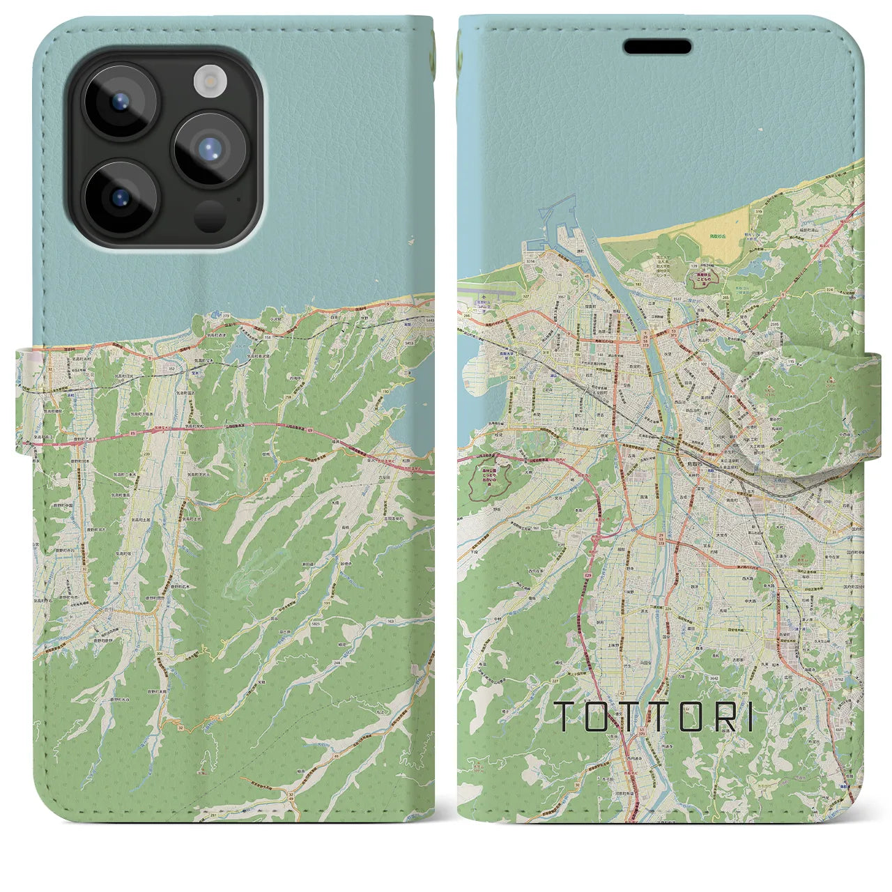 【鳥取(鳥取県)】地図柄iPhoneケース(手帳タイプ)ナチュラル・iPhone 15 Pro Max 用