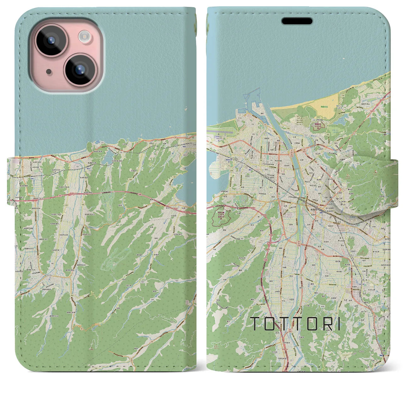 【鳥取(鳥取県)】地図柄iPhoneケース(手帳タイプ)ナチュラル・iPhone 15 Plus 用