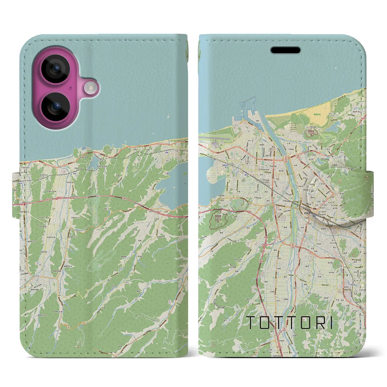 【鳥取(鳥取県)】地図柄iPhoneケース(手帳タイプ)ナチュラル・iPhone 16 Pro 用
