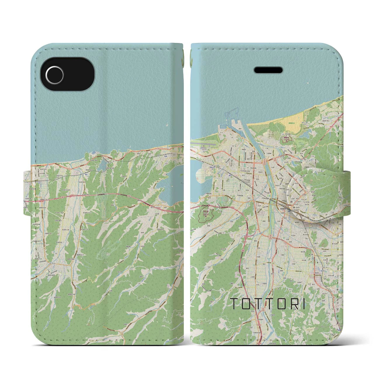 【鳥取(鳥取県)】地図柄iPhoneケース(手帳タイプ)ナチュラル・iPhone SE(第3 / 第2世代) / 8 / 7 / 6s / 6 用