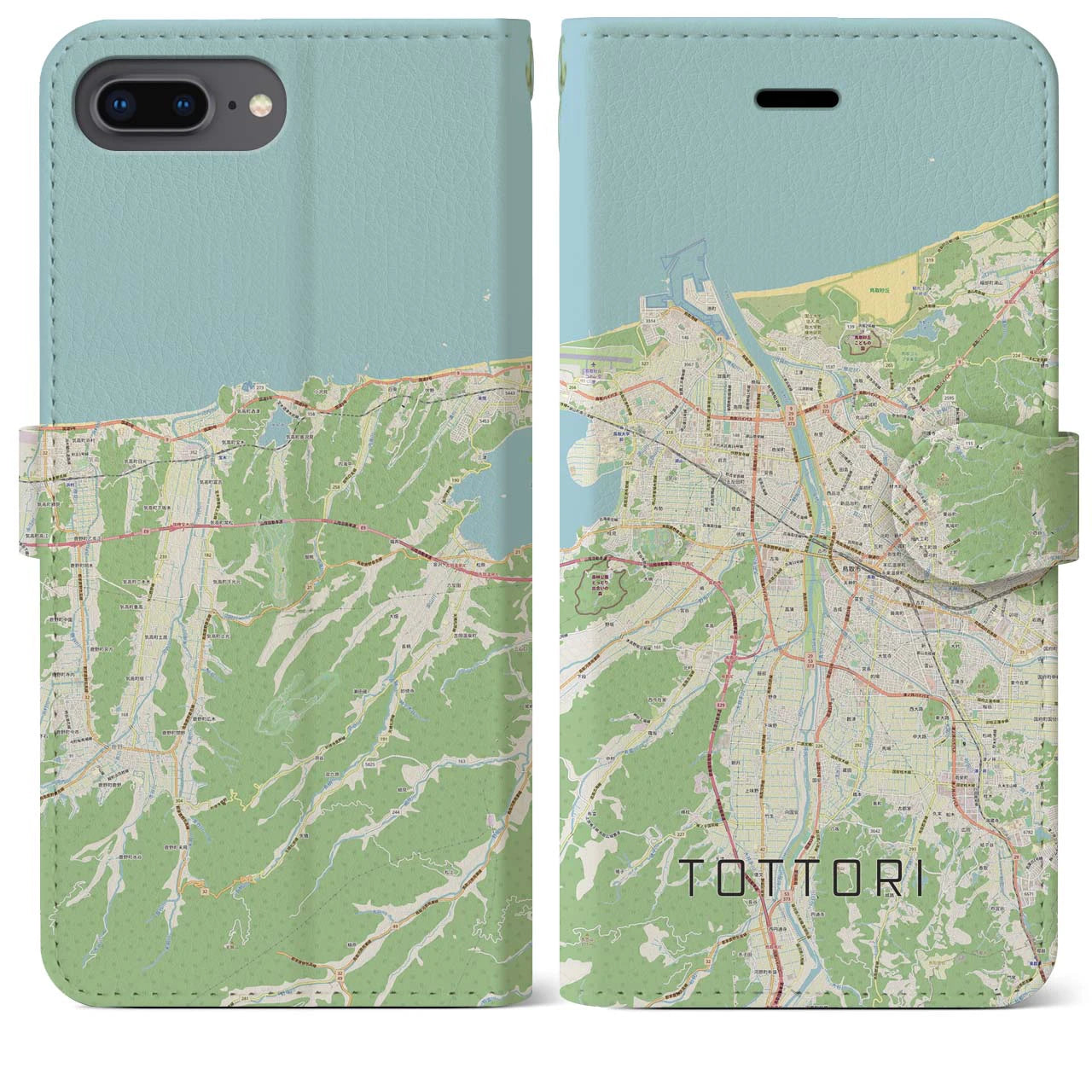 【鳥取(鳥取県)】地図柄iPhoneケース(手帳タイプ)ナチュラル・iPhone 8Plus /7Plus / 6sPlus / 6Plus 用