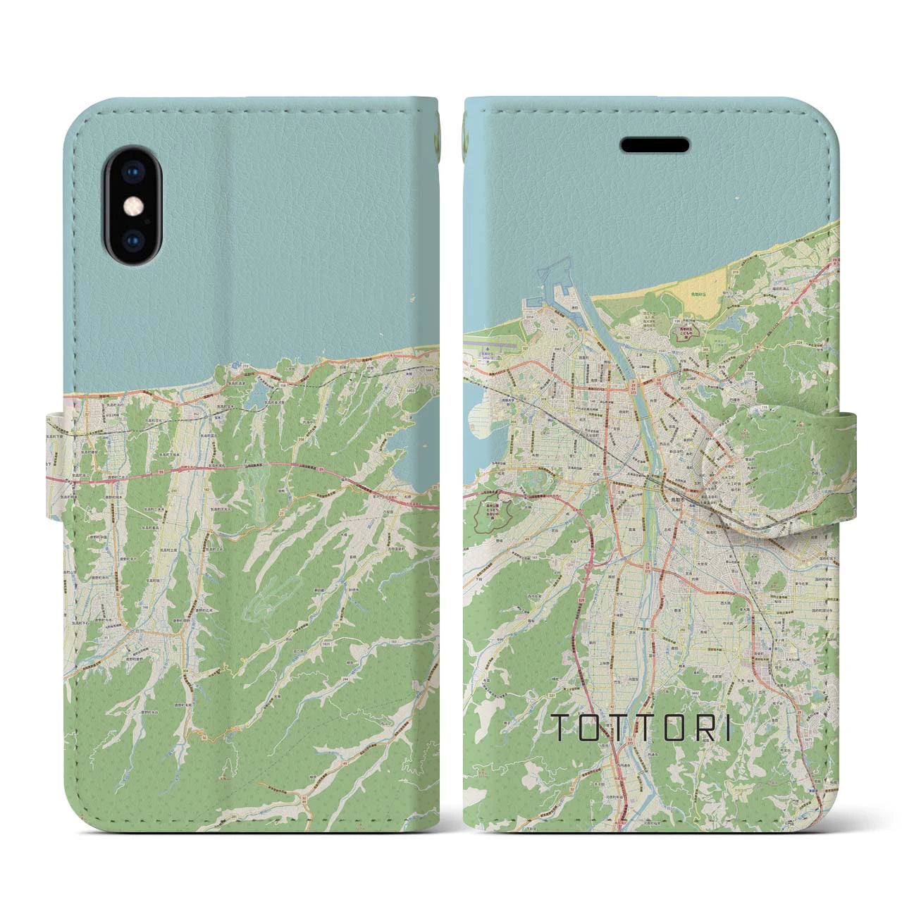【鳥取(鳥取県)】地図柄iPhoneケース(手帳タイプ)ナチュラル・iPhone XS / X 用