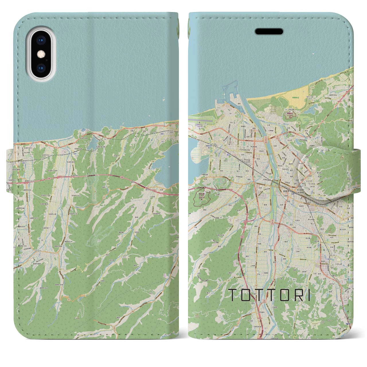 【鳥取(鳥取県)】地図柄iPhoneケース(手帳タイプ)ナチュラル・iPhone XS Max 用