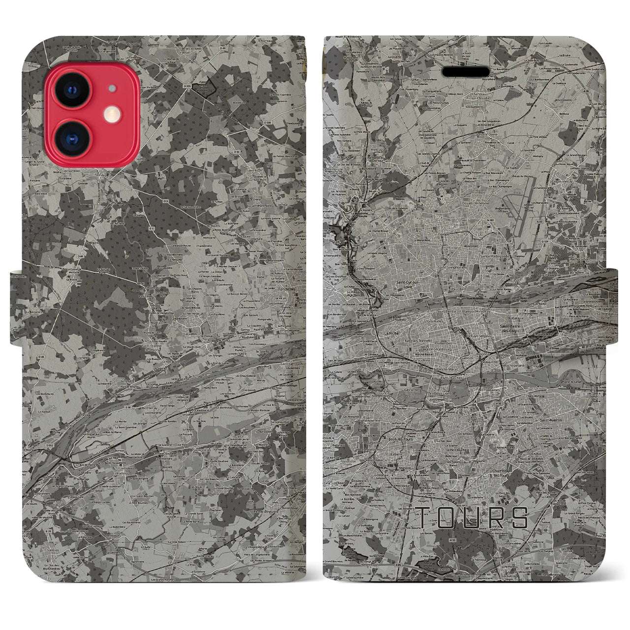【トゥール(フランス)】地図柄iPhoneケース(手帳タイプ)モノトーン・iPhone 11 用