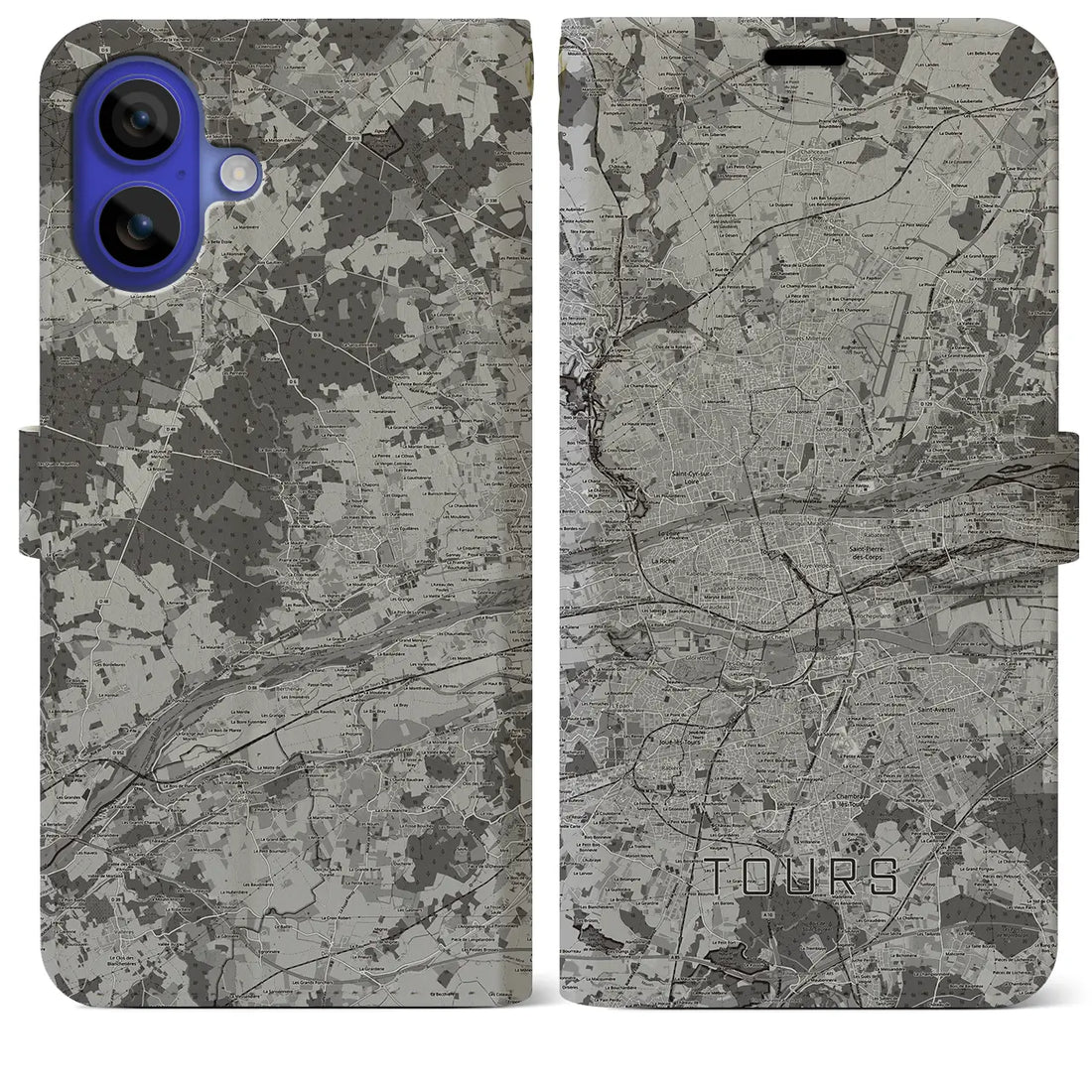 【トゥール(フランス)】地図柄iPhoneケース(手帳タイプ)モノトーン・iPhone 16 Pro Max 用