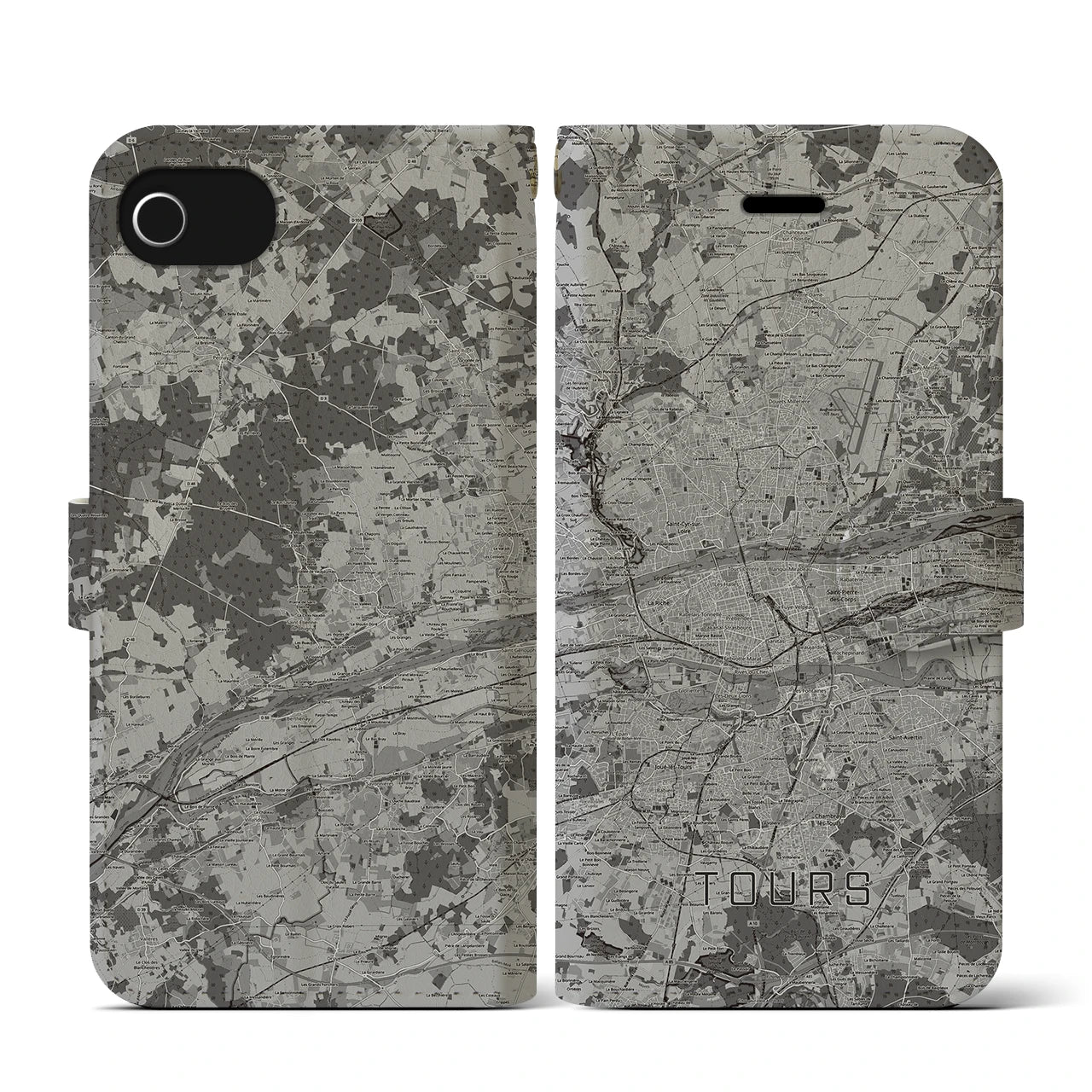 【トゥール(フランス)】地図柄iPhoneケース(手帳タイプ)モノトーン・iPhone SE(第3 / 第2世代) / 8 / 7 / 6s / 6 用