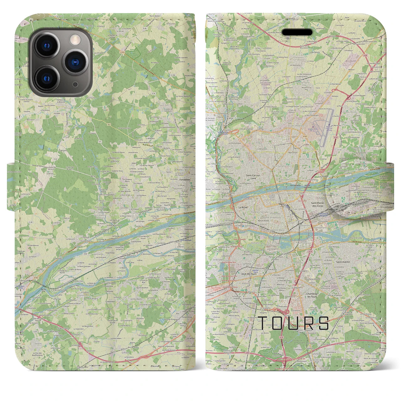 【トゥール(フランス)】地図柄iPhoneケース(手帳タイプ)ナチュラル・iPhone 11 Pro Max 用