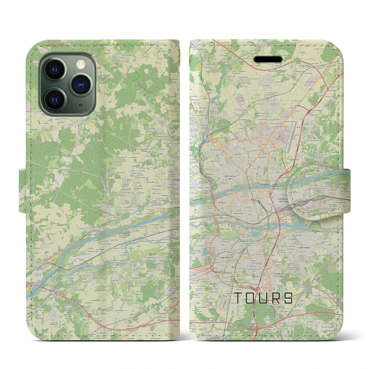 【トゥール(フランス)】地図柄iPhoneケース(手帳タイプ)ナチュラル・iPhone 11 Pro 用