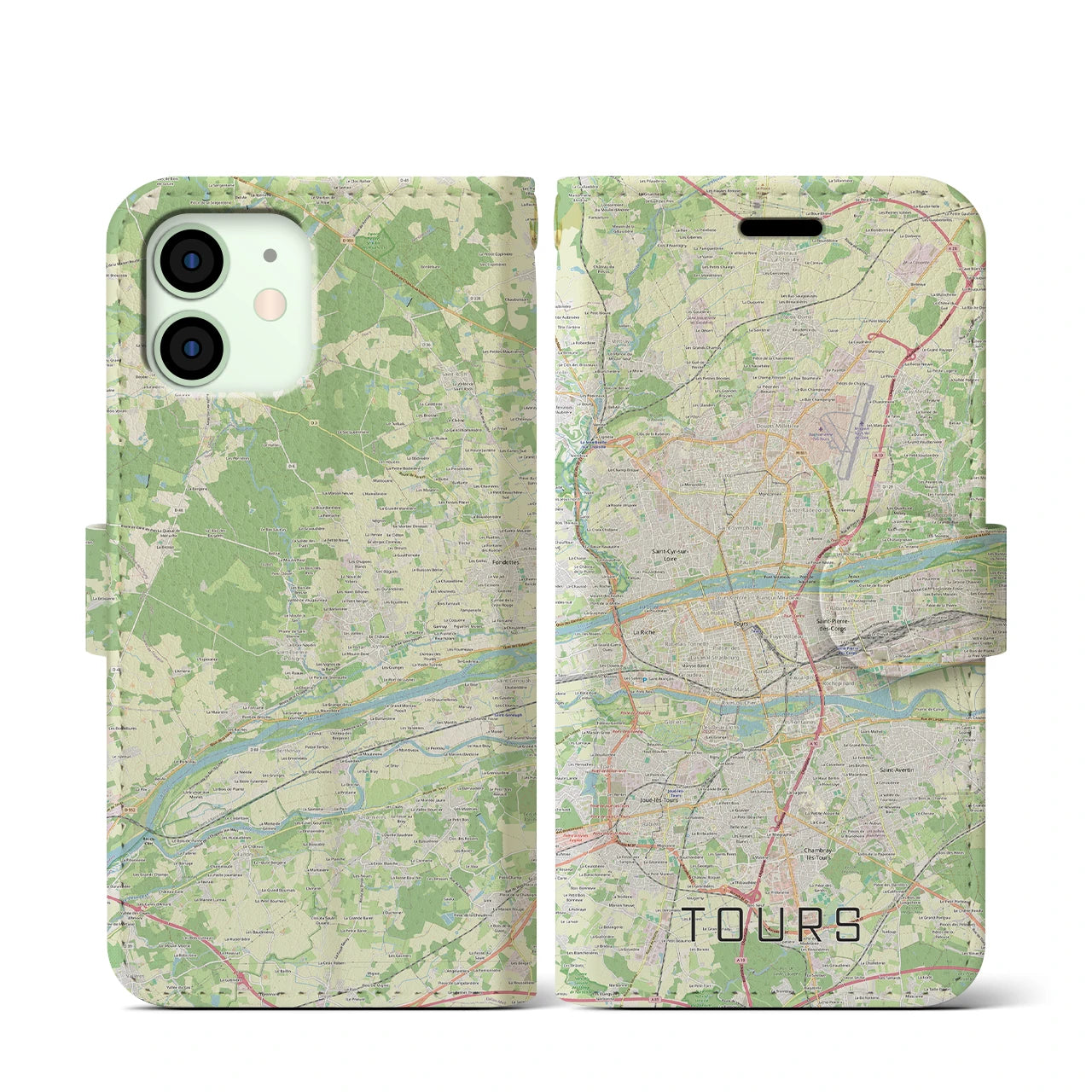 【トゥール(フランス)】地図柄iPhoneケース(手帳タイプ)ナチュラル・iPhone 12 mini 用