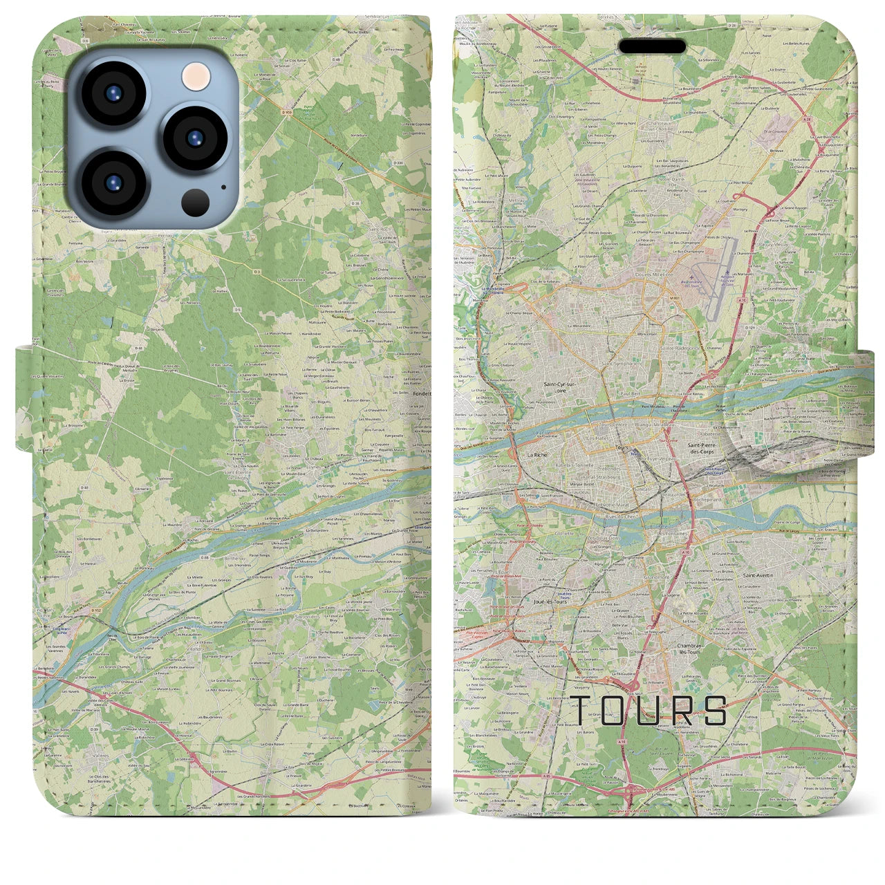 【トゥール(フランス)】地図柄iPhoneケース(手帳タイプ)ナチュラル・iPhone 13 Pro Max 用