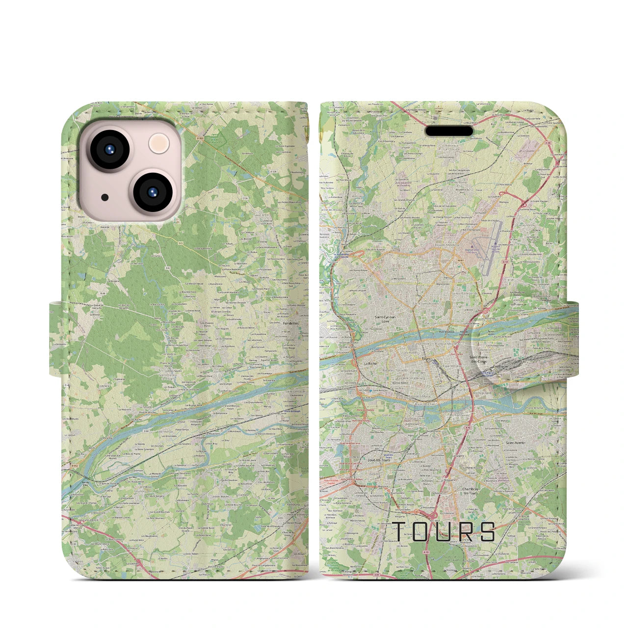 【トゥール(フランス)】地図柄iPhoneケース(手帳タイプ)ナチュラル・iPhone 13 mini 用