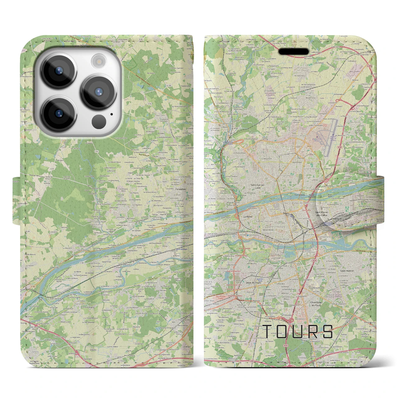 【トゥール(フランス)】地図柄iPhoneケース(手帳タイプ)ナチュラル・iPhone 14 Pro 用