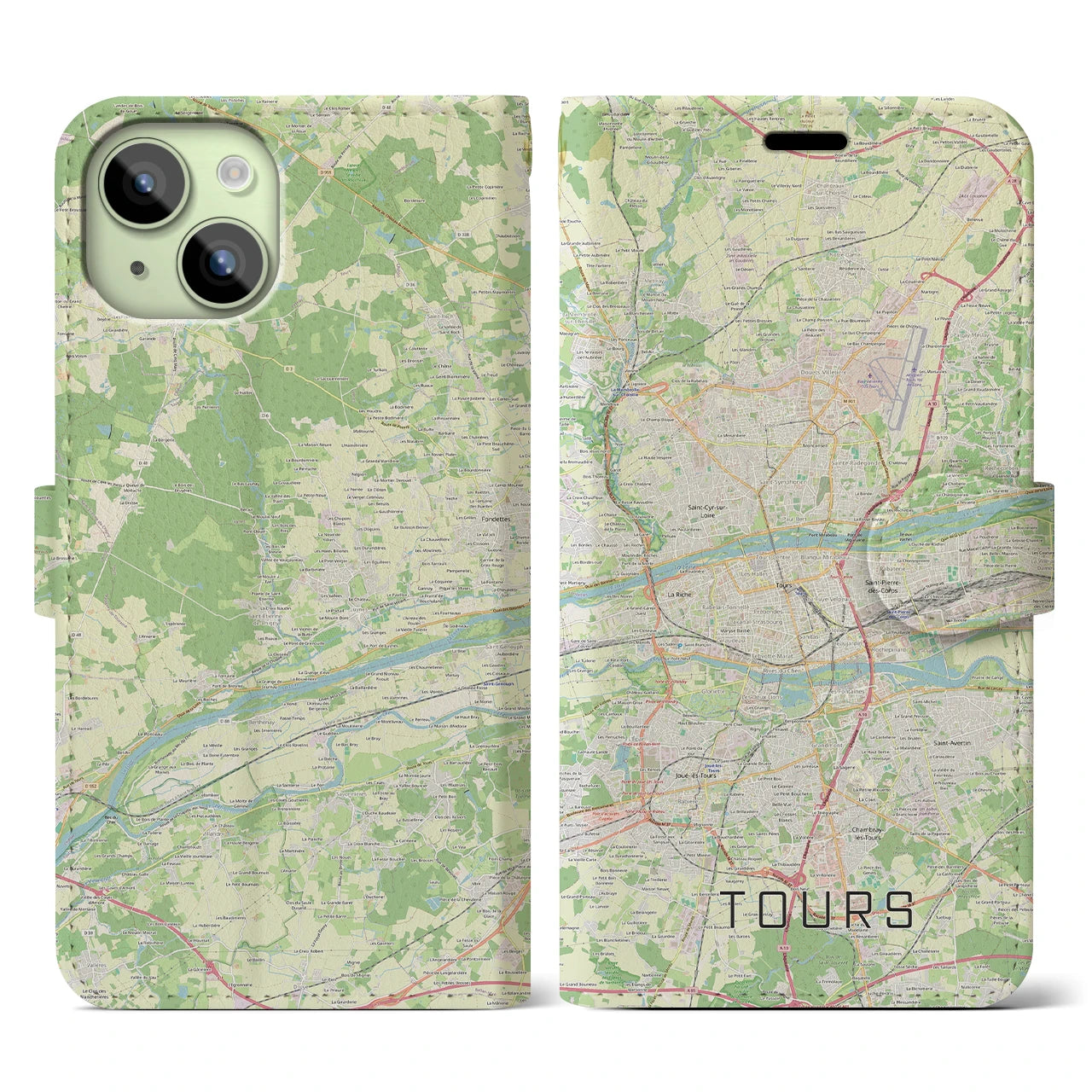 【トゥール(フランス)】地図柄iPhoneケース(手帳タイプ)ナチュラル・iPhone 15 用