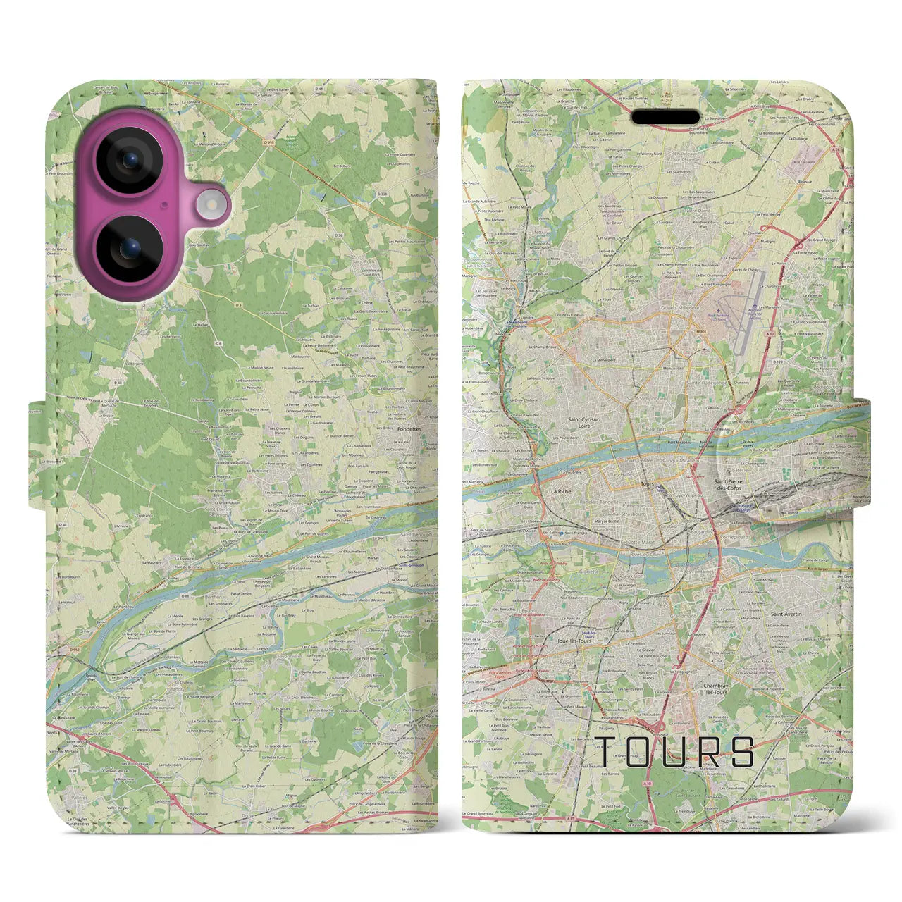 【トゥール(フランス)】地図柄iPhoneケース(手帳タイプ)ナチュラル・iPhone 16 Pro 用