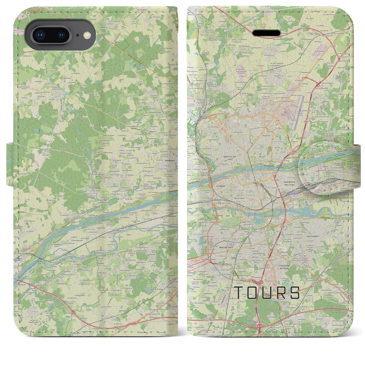 【トゥール(フランス)】地図柄iPhoneケース(手帳タイプ)ナチュラル・iPhone 8Plus /7Plus / 6sPlus / 6Plus 用