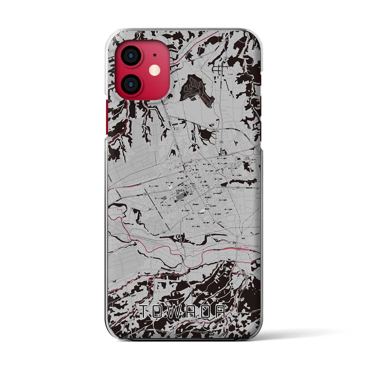 【十和田(青森県)】地図柄iPhoneケース(クリアタイプ)モノトーン・iPhone 11 用