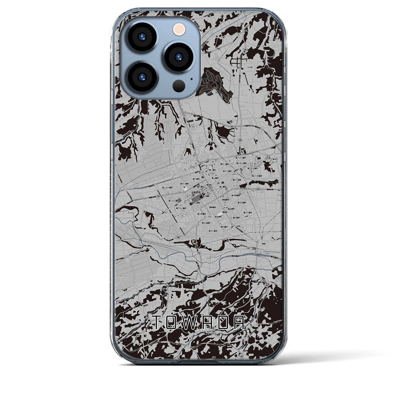 【十和田(青森県)】地図柄iPhoneケース(クリアタイプ)モノトーン・iPhone 13 Pro Max 用
