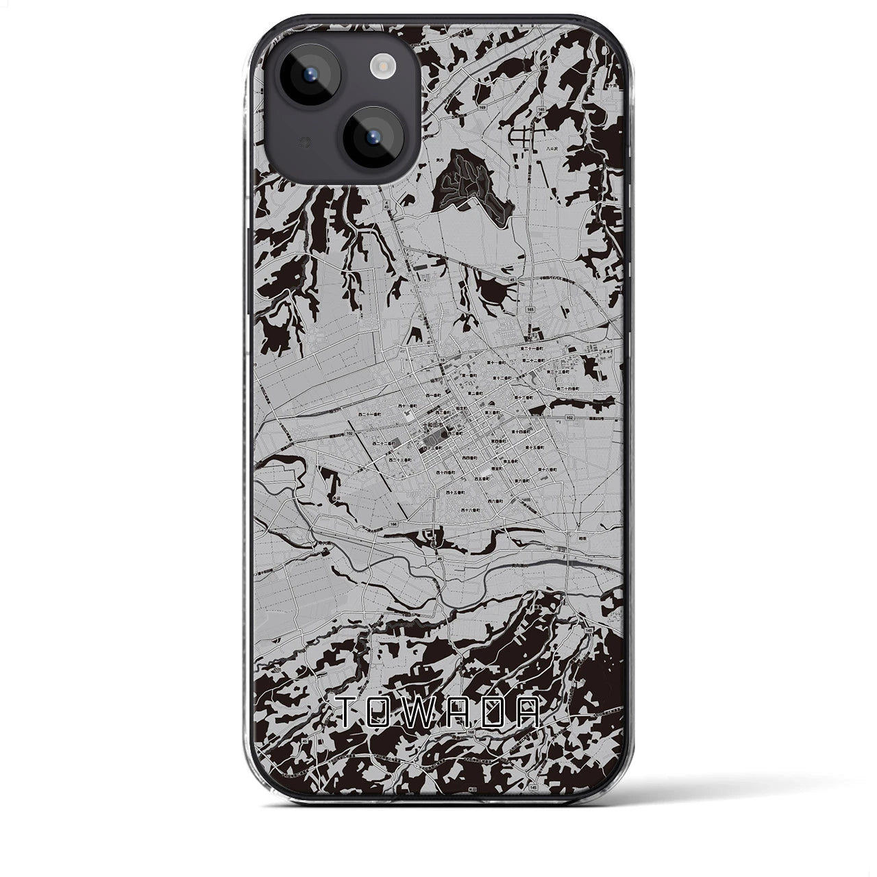 【十和田(青森県)】地図柄iPhoneケース(クリアタイプ)モノトーン・iPhone 14 Plus 用